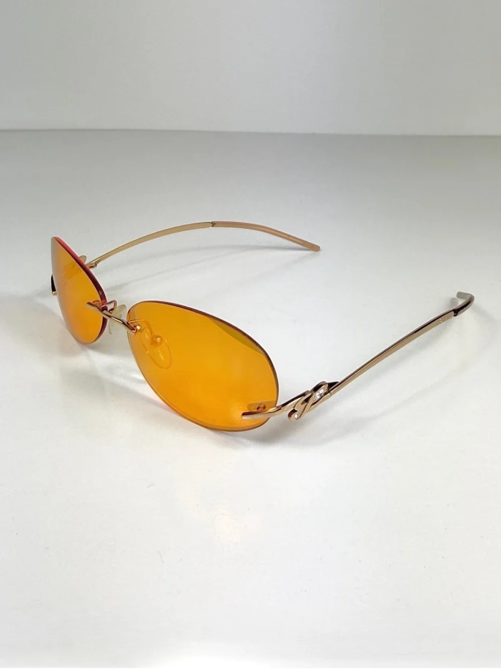 LOEWE SLW 124S Col 300X Deadstock Y2K Rimless Oval Sunglasses Orange Gold Set